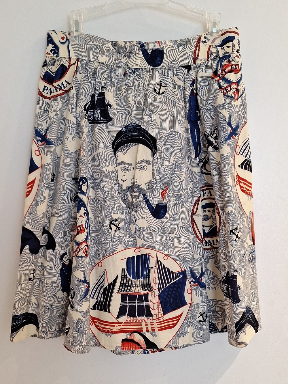 Retrolicious Navy, Red & Cream Nautical Print Skirt